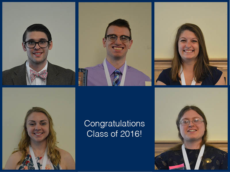 The 2016 Outstanding Graduates from Honors: Top (L to R): Nicholas Fried, Connor Smart, Jade McGuire. Bottom (L to R): Elizabeth Wood, Hilary Warner-Evans.