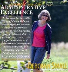 Deborah Small was a runner up for NCHC's Administrative Excellence award.